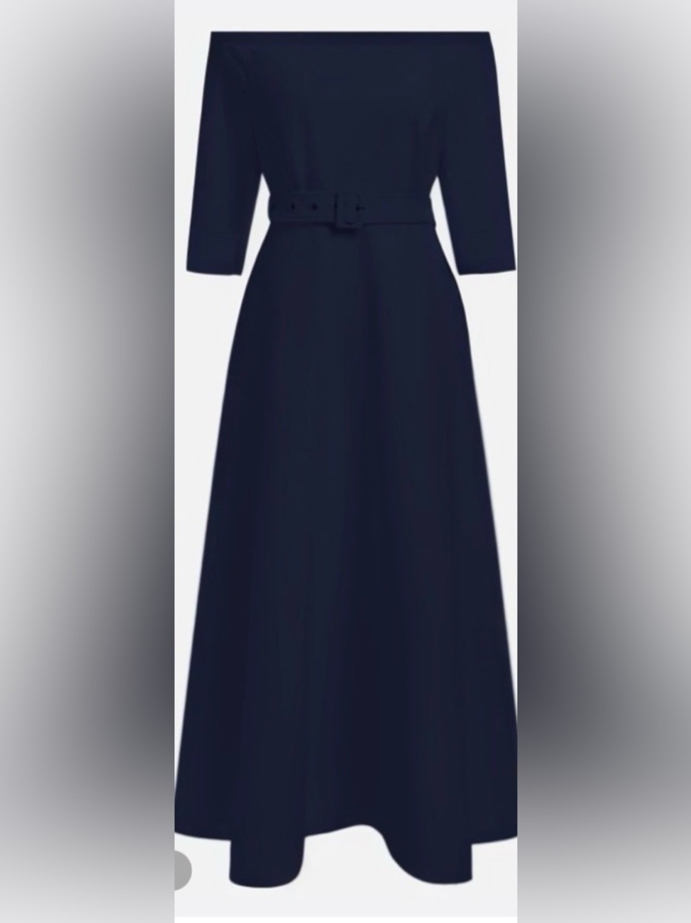 Off-Shoulder Navy Maxi with Slim Waist Belt - Picture 3 of 6